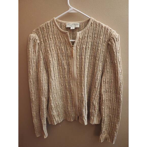 Vintage St. John Collection Full Zip Cardigan Top Gold Metallic Size 10 *Read* - Picture 1 of 6